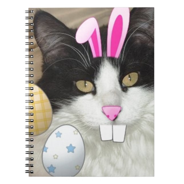 Easter Black and White Kitty Cat Spiral Notebook (Front)