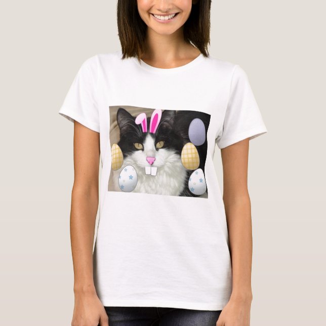 Easter Black and White Kitty Cat T-Shirt (Front)