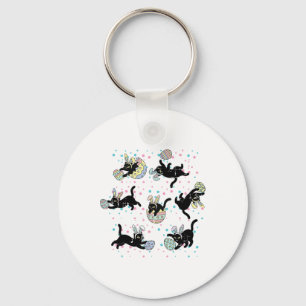 Easter Black Cat Poses Bunny Ears Eggs Cute Girls  Key Ring