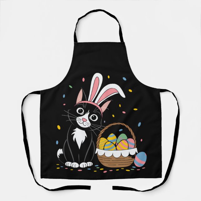 Easter Black Cat Tuxedo Rabbit Bunny Ears Eggs Apron (Front)