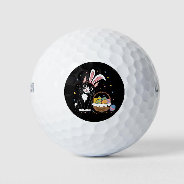 Easter Black Cat Tuxedo Rabbit Bunny Ears Eggs Golf Balls (Front)
