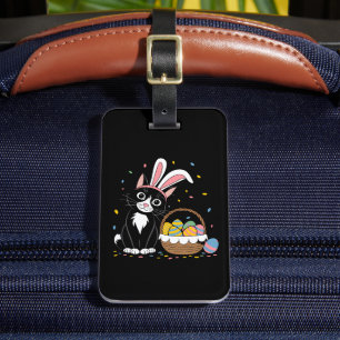 Easter Black Cat Tuxedo Rabbit Bunny Ears Eggs Luggage Tag