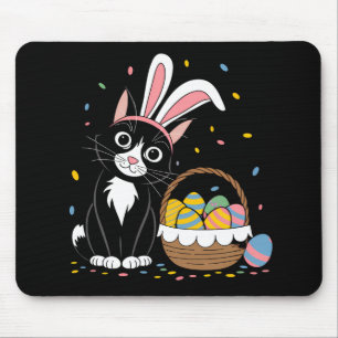 Easter Black Cat Tuxedo Rabbit Bunny Ears Eggs Mouse Pad
