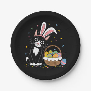 Easter Black Cat Tuxedo Rabbit Bunny Ears Eggs Paper Plate