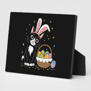 Easter Black Cat Tuxedo Rabbit Bunny Ears Eggs Plaque
