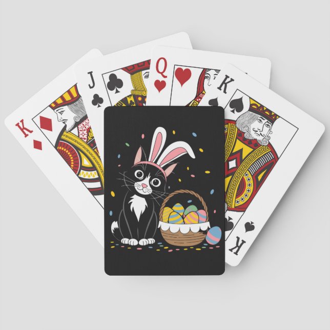 Easter Black Cat Tuxedo Rabbit Bunny Ears Eggs Playing Cards (Back)