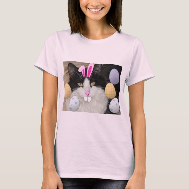 Easter Black & White Cat T-Shirt (Front)