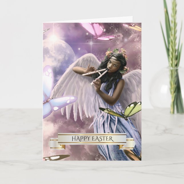 Easter Blessings. Angel with Butterflies Cards (Front)