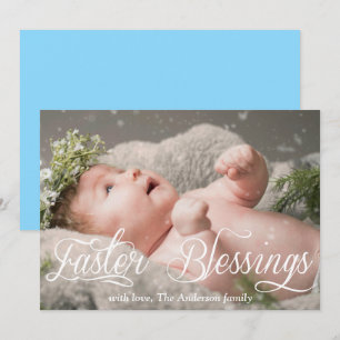 Easter Blessings Baby Family Blue Photo Holiday Card