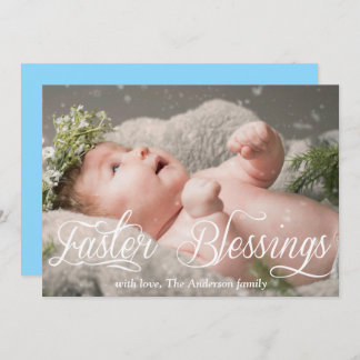 Easter Blessings Baby Family Blue Photo Holiday Card