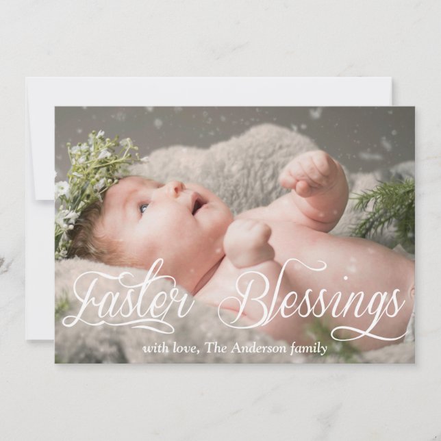 Easter Blessings Baby Kids Family Photo Card (Front)