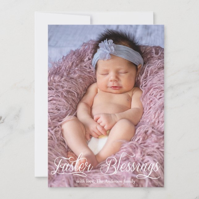 Easter Blessings Baby Kids Family Photo Holiday Card (Front)
