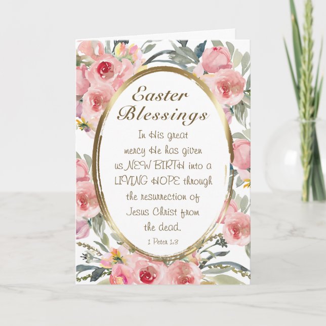 Easter Blessings Bible Verse Elegant Pink Floral Card (Front)