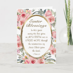 Easter Blessings Bible Verse Elegant Pink Floral Card