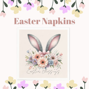 Easter Blessings Brunch Cute Bunny Ears Pink Napkin