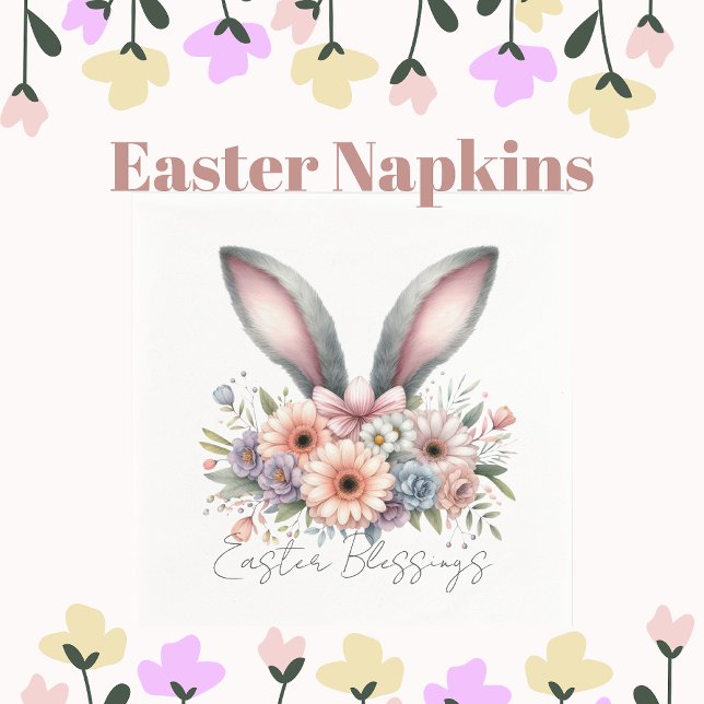 Easter Blessings Brunch Cute Bunny Ears White Napkin (Creator Uploaded)