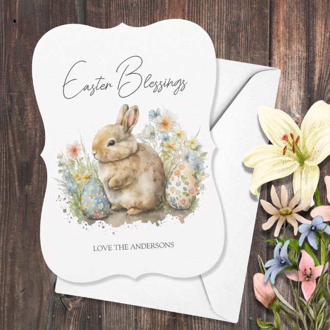 Easter Blessings Bunny Watercolor Holiday Card (Creator Uploaded)