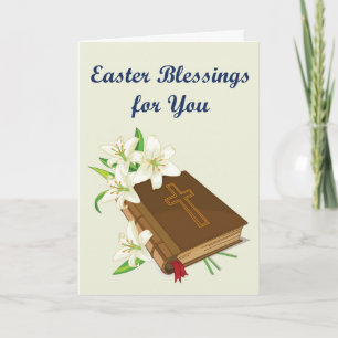 Easter Blessings Card- Bible with Lilies-Religious Holiday Card