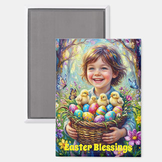~ EASTER BLESSINGS ~ Child Chicks Eggs ~  Magnet
