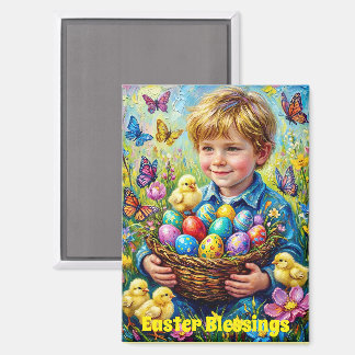 ~ EASTER BLESSINGS ~ Child Chicks Eggs ~  Magnet