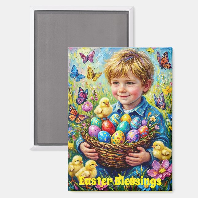 ~ EASTER BLESSINGS ~ Child Chicks Eggs ~  Magnet (Front/Back)