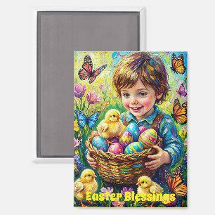 ~ EASTER BLESSINGS ~ Child Chicks Eggs ~ Magnet