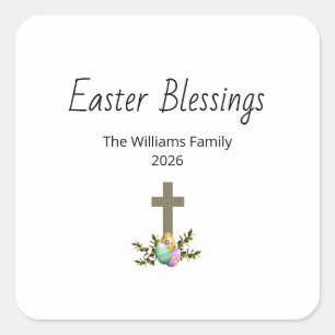 Easter Blessings Christian Cross Decorated Eggs Square Sticker