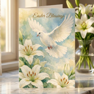 Easter Blessings Christian Dove & Lily Watercolor Card