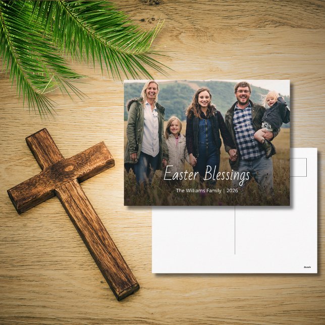 Easter Blessings Christian Family Photo Modern Holiday Postcard (Creator Uploaded)
