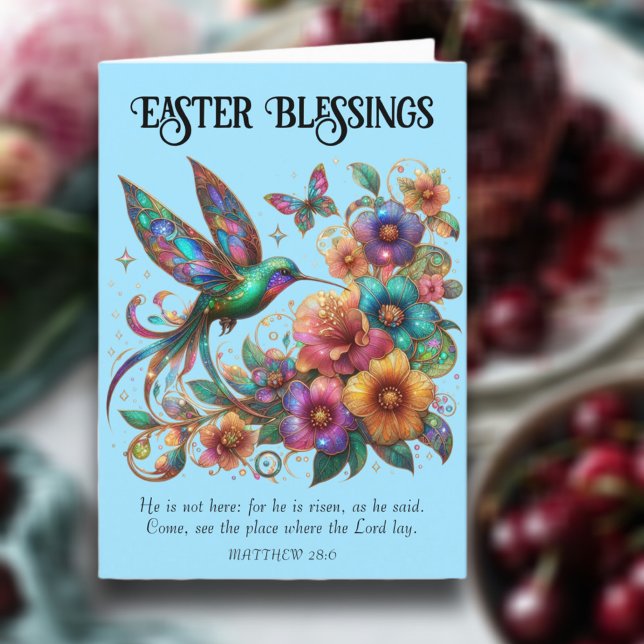 Easter Blessings Colourful Hummingbird Christian  Holiday Card (Creator Uploaded)