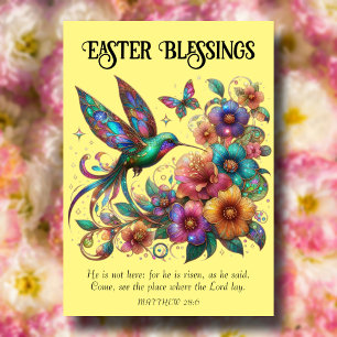 Easter Blessings Colourful Hummingbird Christian  Holiday Card