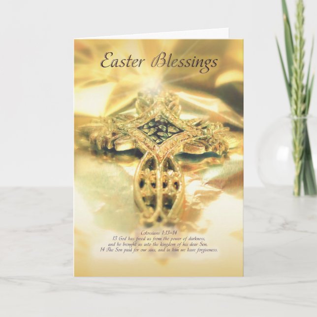 Easter Blessings Cross/Crucifix Holiday Card (Front)