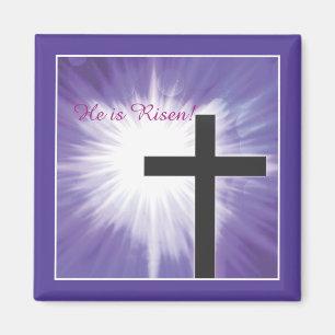 Easter Blessings Cross Starburst on Purple, Risen Magnet