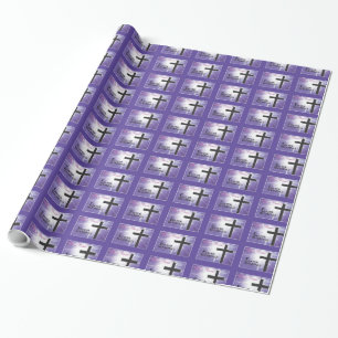 Easter Blessings Cross Starburst on Purple, Risen Wrapping Paper
