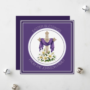 Easter Blessings Cross with Lilies  Holiday Card