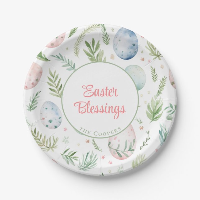 Easter Blessings | Custom Name | Botanical Paper Plate (Front)