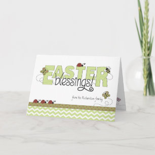 Easter Blessings Custom Name Green Chevron Card