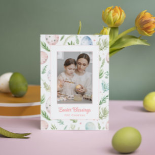 Easter Blessings Custom Photo & Name Botanical Holiday Card