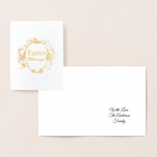 Easter Blessings Cute Easter Bunnies Typography Foil Card