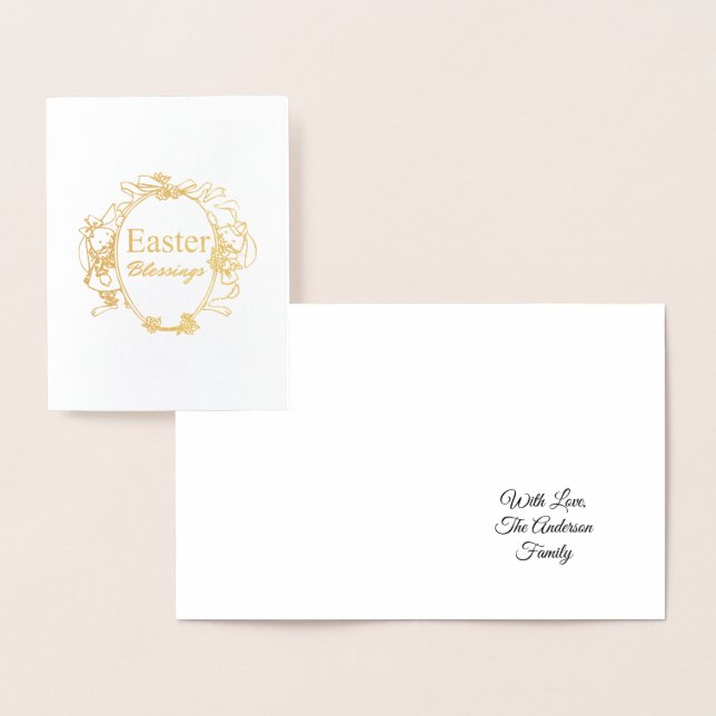 Easter Blessings Cute Easter Bunnies Typography Foil Card (Display)