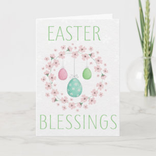 Easter Blessings Decorated Eggs Floral Wreath Card