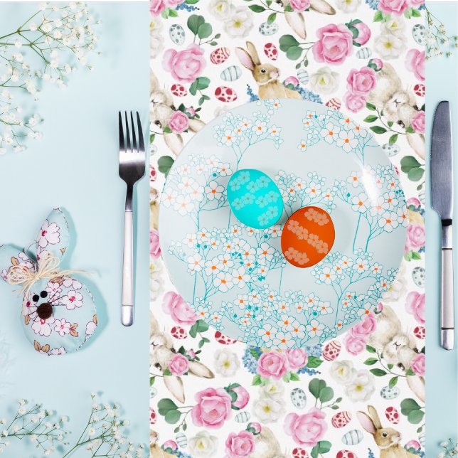 Easter Blessings Egg Bunny Floral Peonies Monogram Medium Table Runner (Easter Blessings Egg Bunny Floral Peonies Monogram Medium Table Runner Cute Easter Table Decoration)