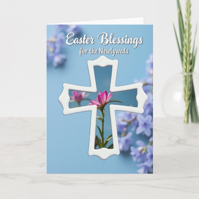 Easter Blessings Flower Cross Card (Front)
