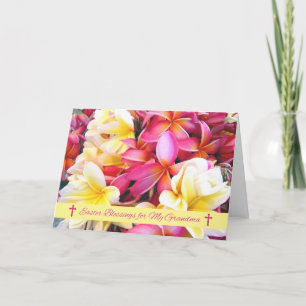 Easter Blessings for Grandma Plumeria Flowers Holiday Card