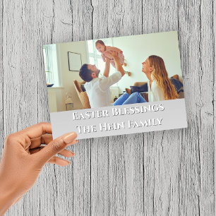 Easter Blessings Full Bleed Family Photo Purple Holiday Card