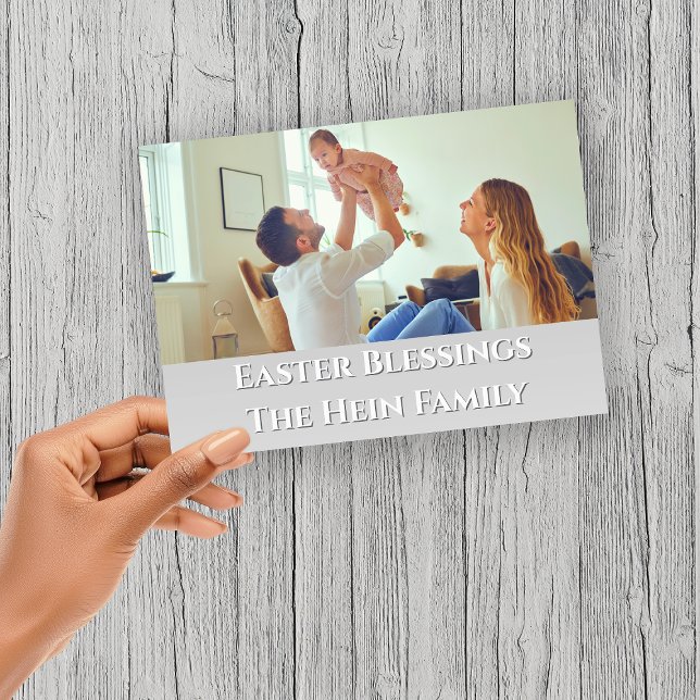 Easter Blessings Full Bleed Family Photo Purple  Holiday Card (Easter Blessings Full Bleed Family Photo Holiday Card)