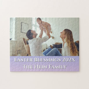 Easter Blessings Full Bleed Family Photo Purple  Jigsaw Puzzle