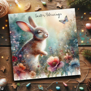 Easter Blessings Happy Bunny Flowers Christian  Holiday Card
