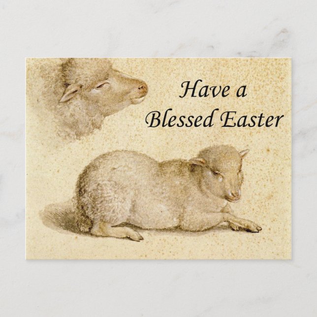 Easter Blessings Holbein's Resting Lamb Artwork Holiday Postcard (Front)