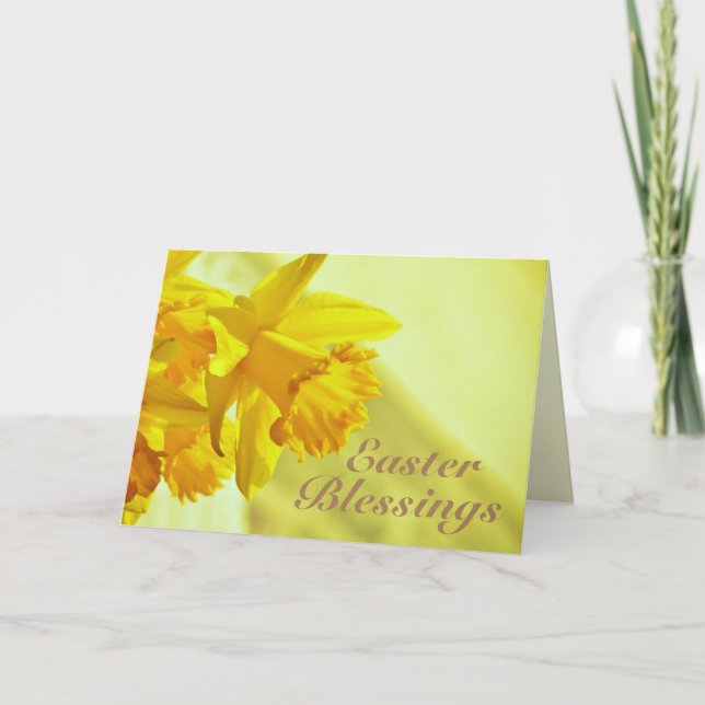 Easter Blessings, John 11:25-26, Daffodils Holiday Card (Front)
